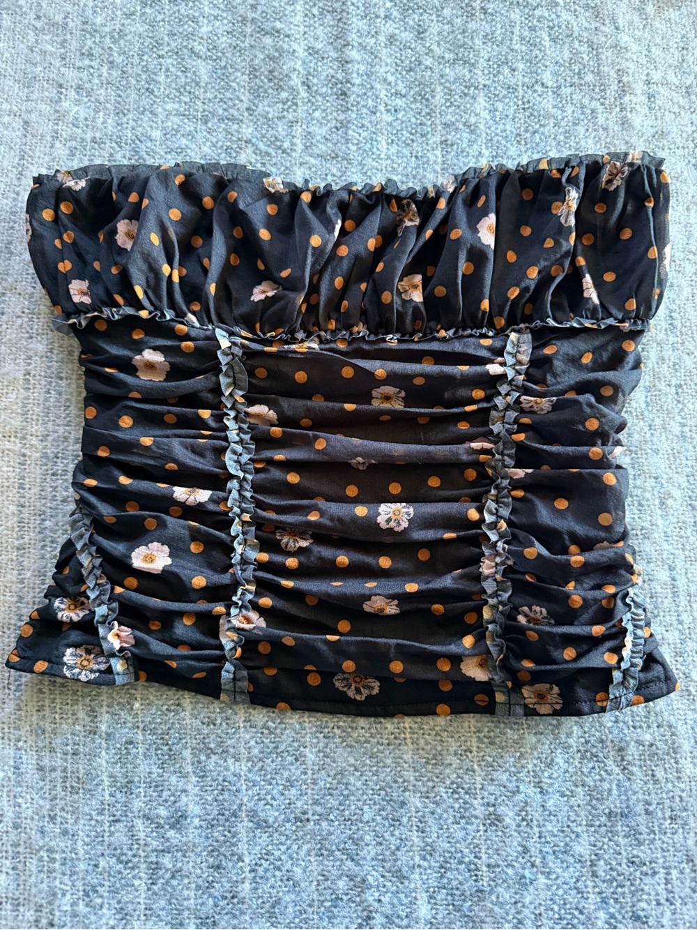 Orange Black Ruffle Strapless Tube Top Floral Free People S/P